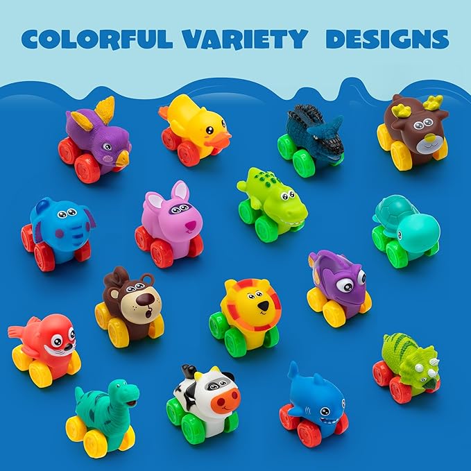 JOYIN Animal Cars, Soft Rubber Car Set Toy, Baby Mini Vehicles, Bath Toy Car for Boys and Girls, Summer Beach and Pool Activity Gift, Party Favors for Kids, Easter Basket