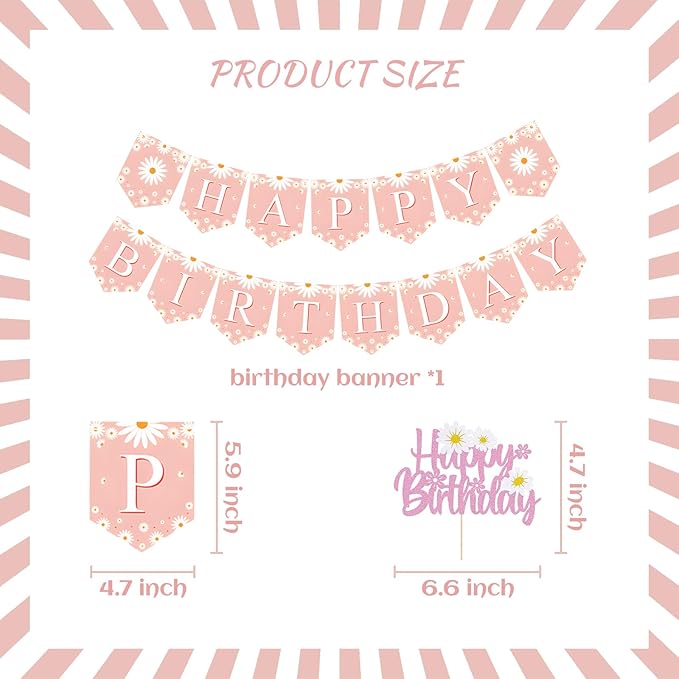 ZHENGYE Pink Daisy Flower Party Decorations Set With Happy Birthday Banner Cake Topper 6 Pcs Daisy Balloon Flower Theme Party Wedding Baby Shower Girl Women Birthday Party Décor