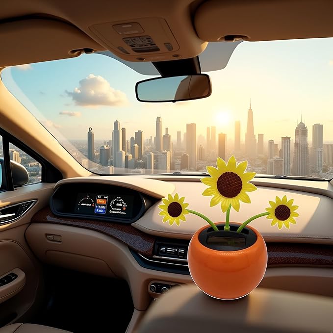 1 Pcs Sunflowers,Solar Powered Dancing Flower, Decoration Gift, Swinging Dancer Toy, No Battery Required, Car Decor, Sunflower/White Flower Learning and Education (Sun Flower)