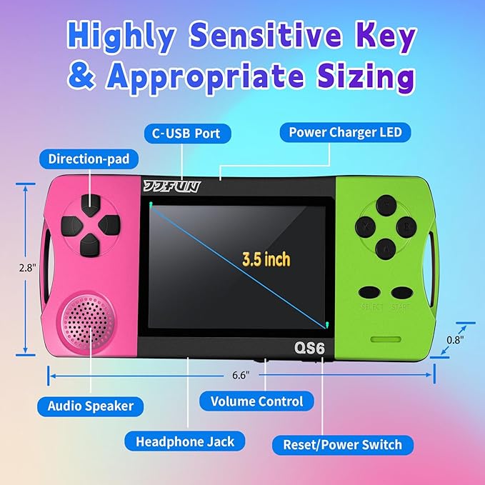 Handheld Game Console for Kids 3.5" IPS Large Screen Rechargeable,Preloaded 216 Video Games ,Arcade Electronic Toy Birthday Xmas Present for Girls -RoseGreen