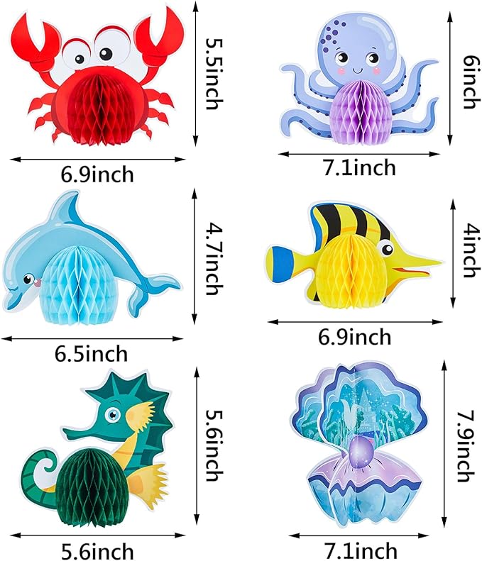 WILLBOND 12 Pieces Under The Sea Honeycomb Centerpiece Ocean Themed Party Table Decoration Ocean Animal Fish Creature Mermaid for Birthday Beach Shower Party Supplies