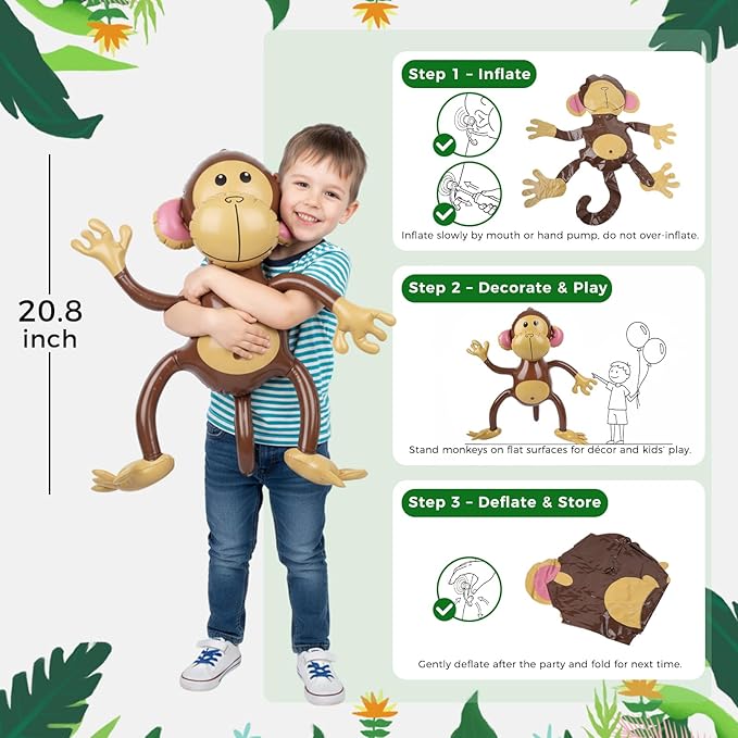 FUTUREPLUSX 3 PCS Inflatable Monkeys, Jungle Animal Balloons Jungle Themed Birthday Party Decorations Baby Shower Party Supplies