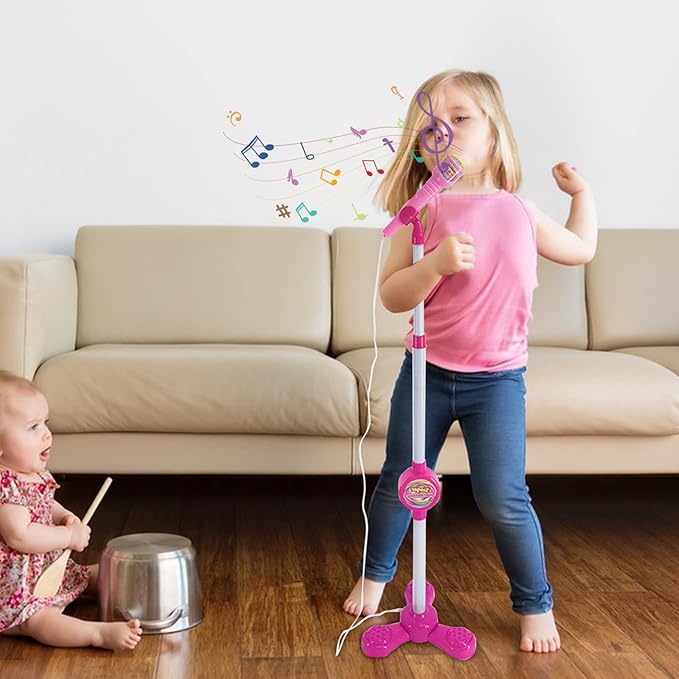 Stand Up Microphone - Colorful Toy with Adjustable Stand, Connectable Singing Machine for Children, Fun Music Play Young Singers Party Educational Play Performances