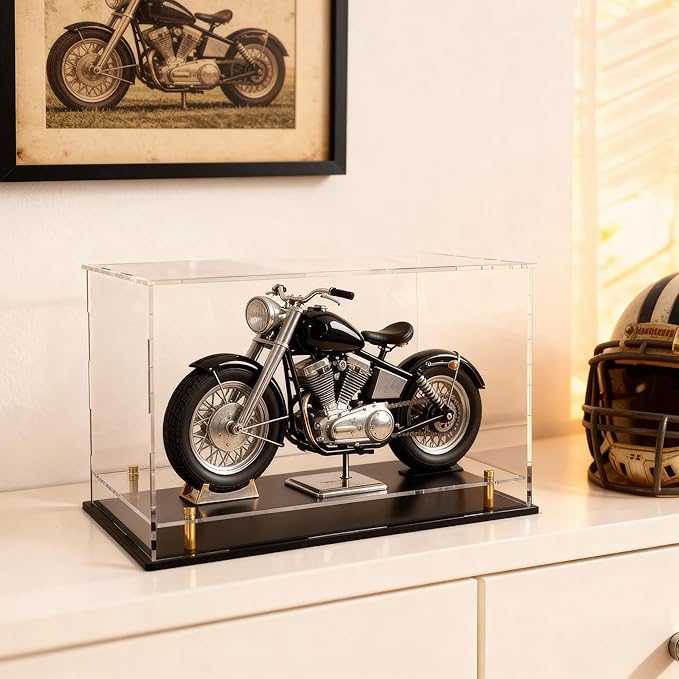 Acrylic Display Case for Collectibles, Dustproof Acrylic Box with Clear Display Elevation & Gold Risers, Large Display Case for Figures Toys Memorabilia, 12" L x 8" W x 9.6" H