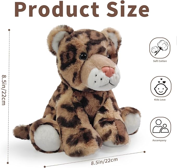 Leopard Stuffed Animal Toys, 8.5 Inch Soft and Cuddly Leopard Plush Animals Toy, Cute and Realistic Animals Gifts for Boys and Girls Toy for Toddlers 1-3