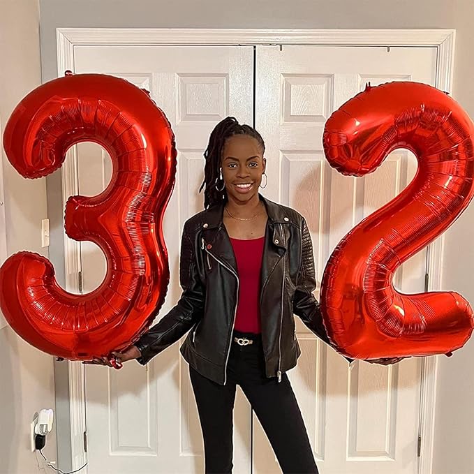 Large Number Balloons 6 for Boys, Red 40 Inch Foil Self Inflating Number 6 Balloon for Women Men 60th 25th Birtyday Party Anniversary Graduation Party 0-9 Set Balloons Decorations Supplies