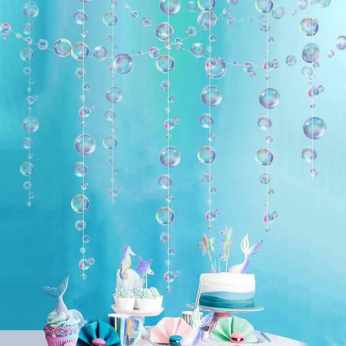 Decor365 Little Mermaid Party Decorations Purple Blue Bubble Garlands Hanging Bubbles Streamer Banner Backdrop Decor Ocean Theme Under The Sea Decor Beach Pool Side Girls Birthday Party Supplies