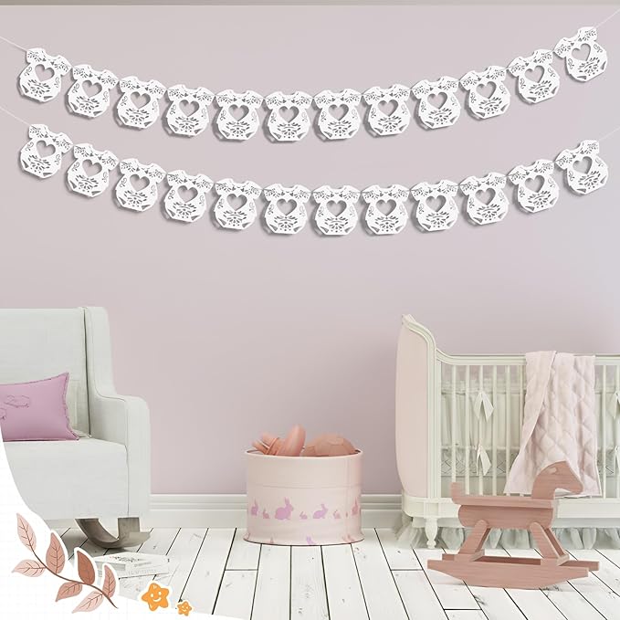 2 Pack Cielito Lindo Papel Picado Baby Shower Banner Decoration, Mexican 24 Pcs Bodysuit Card with Hanging String Fiesta Garland for Gender Baby Shower Party Supplies(Classic Color)