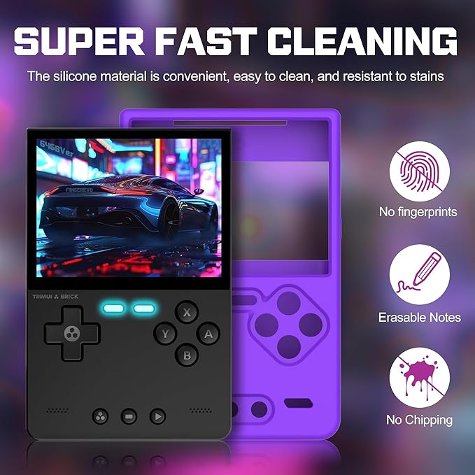 Silicone Case for Trimui Brick, Anti-Slip, Shock Proof, Soft Protective Case for Trimui Brick Handheld Game Console with Lanyard - Purple