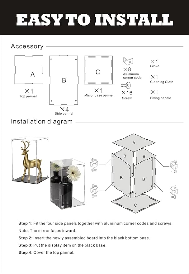 Clear Acrylic Box with Mirrored Back and Base, Removable Display Case with Lid for Collectibles, Assemble Countertop Decorative Storage Box for Display Action Figures Toys Jewelry, 6x6x10Inch