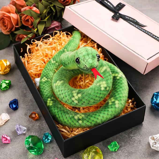 27in Snake Plush, Stuffed Snake Animal, Small Toy Snakes for Kids, Giant Stuffed Animals, Lifelike Plush Snake for Birthday Present Party Prank Prop (Green)