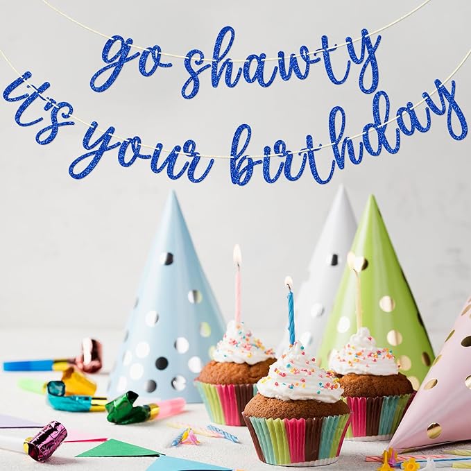 Go Shawty It's Your Birthday Banner, Hip Hop Birthday Party Decorations Supplies, Rap Theme Bday Bunting Sign, Pre-strung, Photo Props (Blue)