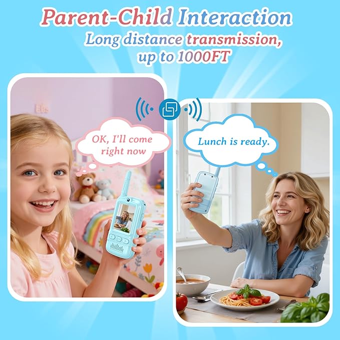 Video Walkie Talkies for Kids Rechargeable Walkie Talkies Long Range with Emoji Chat and Photo Functions Multifunctional Indoor Outdoor Toys for Kids Christmas Birthday Gifts Blue