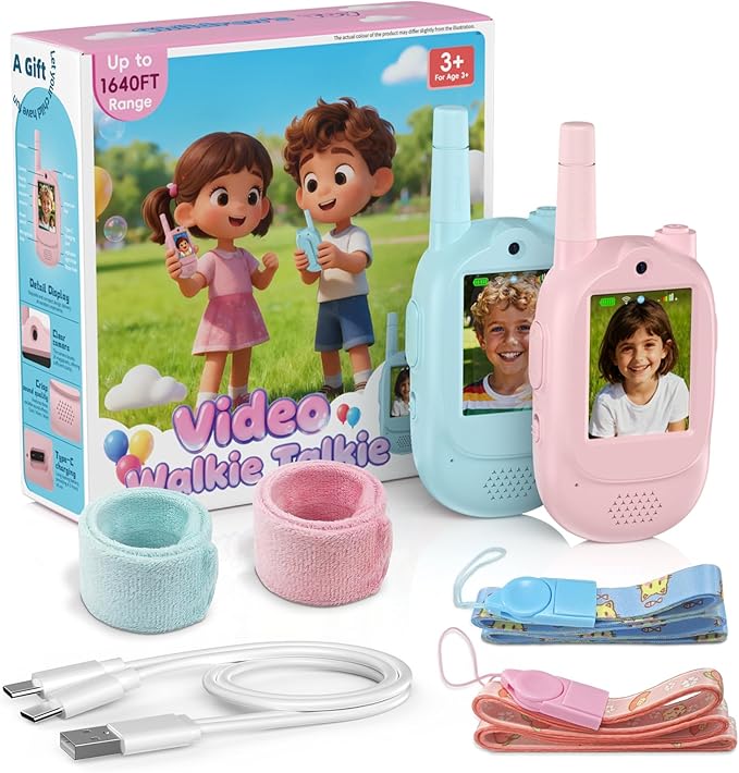 Video Walkie Talkies for Kids Rechargeable Kids Walkie Talkies 2 Pack for Girls Boys 500m/1640FT Range,4 Voice Mode,1000mAh Battery, Fun Toys Birthday Gifts for Boys Girls