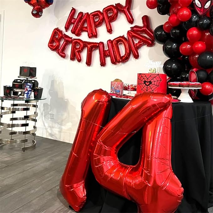 Red Number Balloons, 40 Inch 0-9 Set Number Balloons for Women Men Birthday, Self Inflating Large Balloon with Foil for 4th Birthday Party Decorations Anniversary Party Decor Girls Boys Supplies