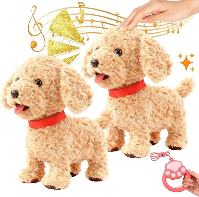 Orgone Robot Dog Lifelike Toy, Interactive Robot Dog with Touch Sensing Voice Music Mimic Leash Remote Soft Fur – Battery Powered Puppy (2PCS - A)