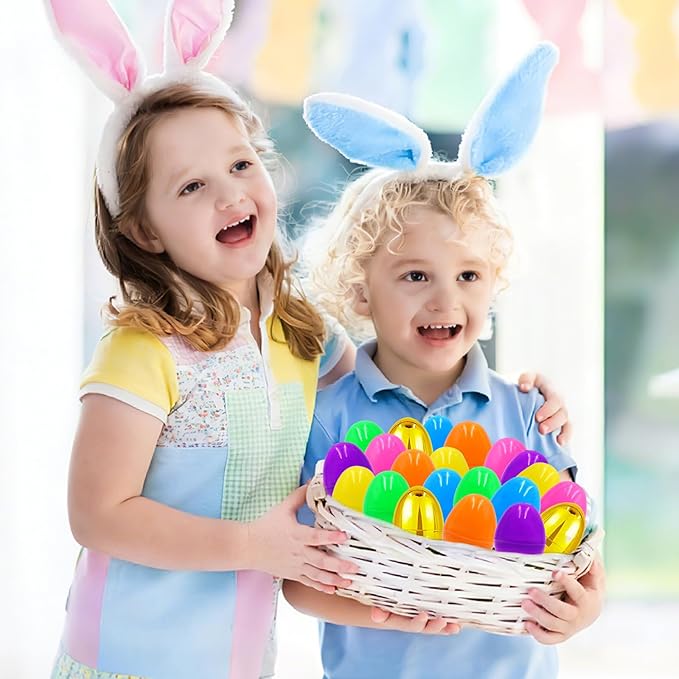 100 PCS 2.4" Plastic Easter Eggs with 6 Golden Eggs, Empty Fillable Bright Colorful Eggs for Kids Boys Girls Easter Hunt Classroom Prizes Basket Stuffers Easter Party Favors