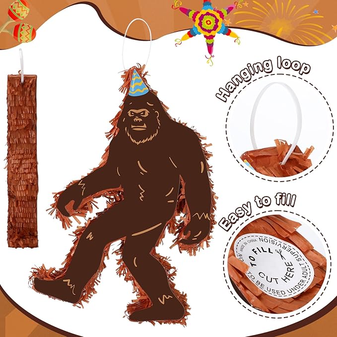 Sasquatch Piñata 3D Gorilla Birthday Decoration with a Blindfold and Bat for Gift Holiday Piñata Party Baby Shower Supplies