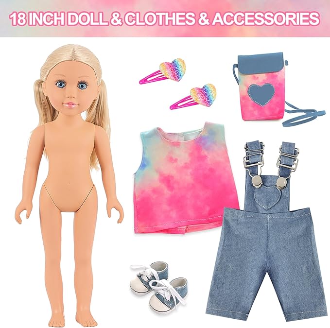 Ecore Fun 18 Inch Girl Doll Playset with 8 Pcs Accessories - Clothes, Shoes, Bag & Hairpin - 18" Dolls Set Perfect for Girls and Kids (with Doll)