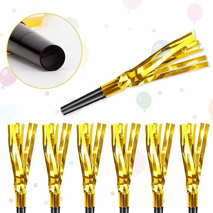 Gold New Years Noise Makers 48 PCS Glitter NYE Party Blowers Blowouts New Years Eve Games Favors Supplies Birthday Pep Rally for Adult Prank Graduation Sporting Events Horns Noisemakers Accessories