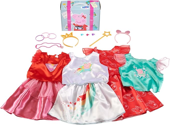 Just Play Peppa Pig Dress Up and Pretend Play Trunk, Reusable Cardboard Trunk with 18-pieces, Size 4-6X, Kids Toys for Ages 3 Up, Amazon Exclusive