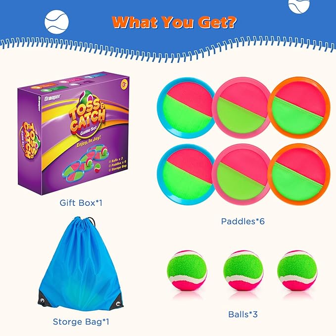 Toss and Catch Ball Game Set Christmas Stocking Stuffer for Kids Toddler, Toys for 3 4 5 6 7 8 Year Old Boys Girls Birthday Gift, Yard Outdoor Games for Kid Ages 4-8 8-12 Beach Pool