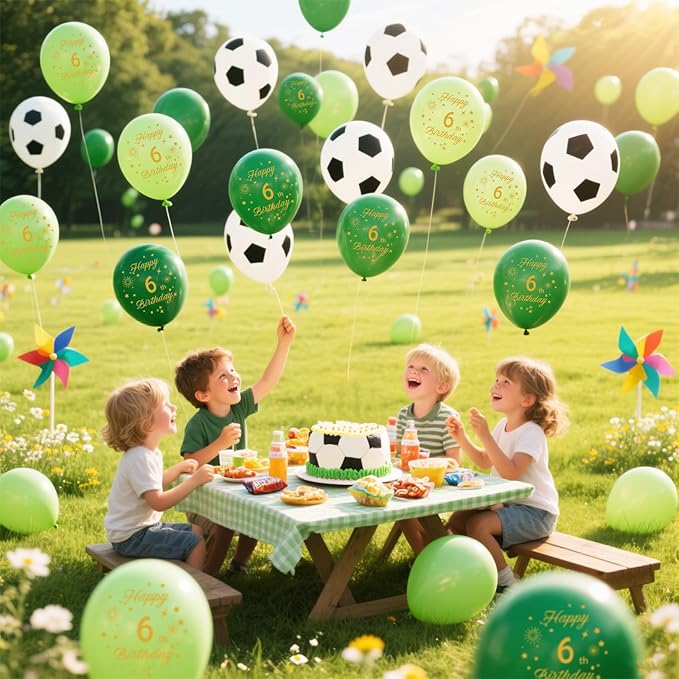 Soccer Balloons 7th Birthday Decorations for Boys,Green Balloons with Happy 7th Birthday Printed Soccer Party Balloons Soccer Sports Party Decorations