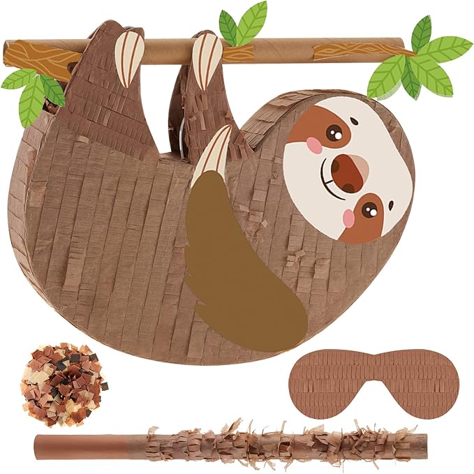 Sloth Piñatas for Birthday Party Animal Piñata with Stick, Blindfold, Confetti for Adults Birthday Baby Shower Party Supplies
