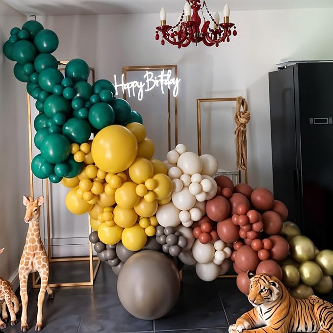 Green Yellow Brown Balloon Arch Kit,Dusty Green Mustard Yellow Brown Sand White Balloons for Kids Boy Safari Jungle Wide Birthday Party Decorations Baby Shower Wedding Cartoon Party Supplies