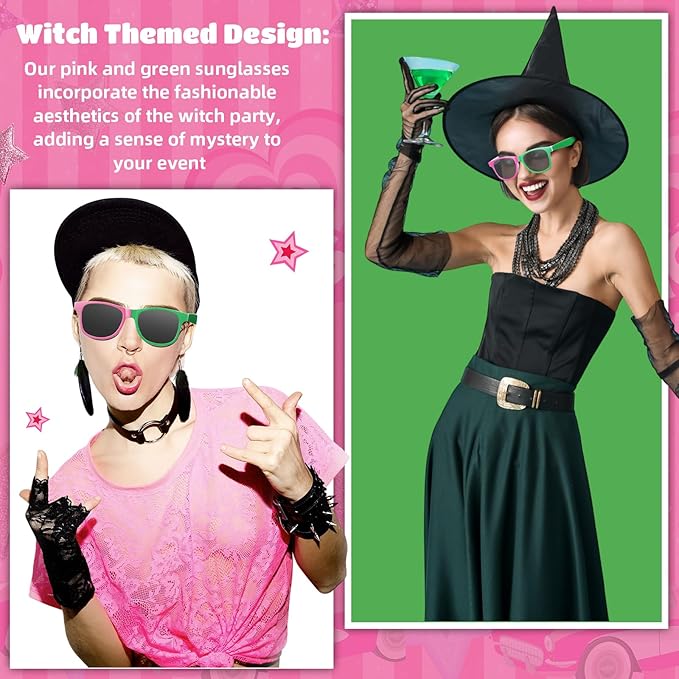 32 Pieces Witch Party Favor Supplies Includes Green Pink Sunglasses and Witch Theme Gift Boxes for Halloween Birthday Theme Party Accessories Decoration