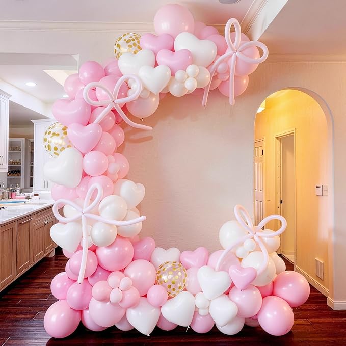Pink Balloons, 60 Pcs Pastel Light Baby Pink and Pearl White Heart Latex Balloons, 12 Inch Double Stuffed & Gold Confetti Balloon for Girls Women Birthday Wedding Bridal Baby Shower Bachelorette Party