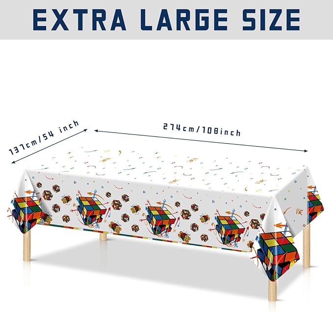 3 Pcs Magic Cube Pattern Disposable Tablecloth, Colorful Geometric Design Birthday Tablecloth Party Supplies for Smart Fun Kids Adult Celebrations,54 * 108 Inch.