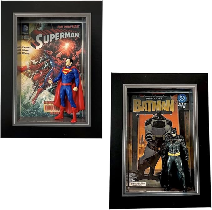 Black Shadowbox Frame – USA Made Showcase for Figurines, Collectibles, Comic Books, Actions Figures, Toys – Lightweight & Durable Corrugated Display Case with Optional Shelves (2 Pack)