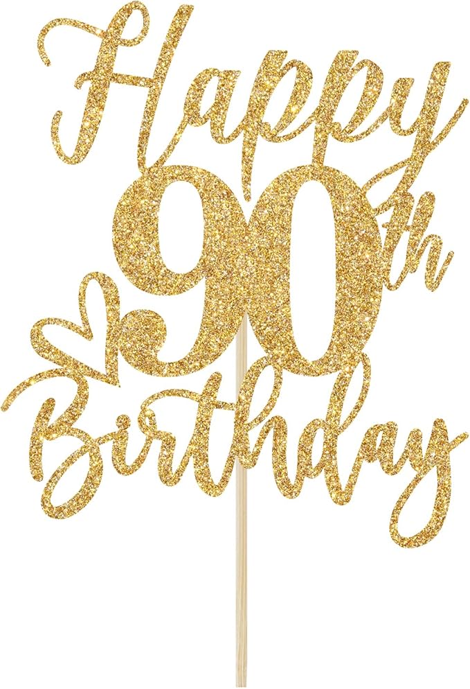 Happy 90th Birthday Cake Topper, 90th Birthday Cake Decorations for Men/Women, Cheers to 90 Years, 90 and Fabulous, 90th Birthday Party Decorations Gold Glitter