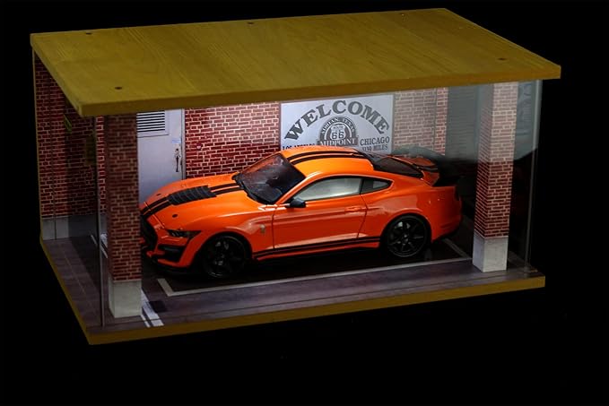 Display Case for 1/18 Diecast Cars,Acrylic Display Case for 1/12 Scale Toy Motorcyle with LED Lighting, Route 66-3 Open Side