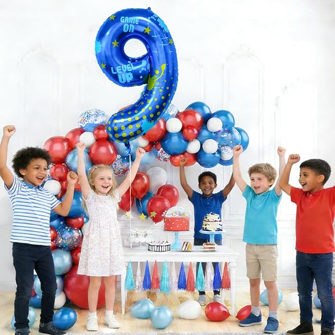 Video Game Birthday Party Decorations, 40inch Blue Video Game Number 8 Foil Balloon for Level Up Games Themed Birthday Party Supplies (9)