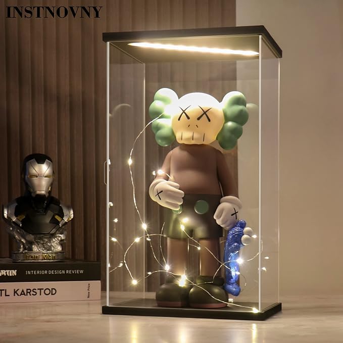 Acrylic Display Case for Collectibles Clear Acrylic Boxes for Display Action Figures Dolls Lighted Trophy Gundam Display Case Dustproof Storage Box(Black-Solid Yellow; 13.8*9.8*21.7 inch)