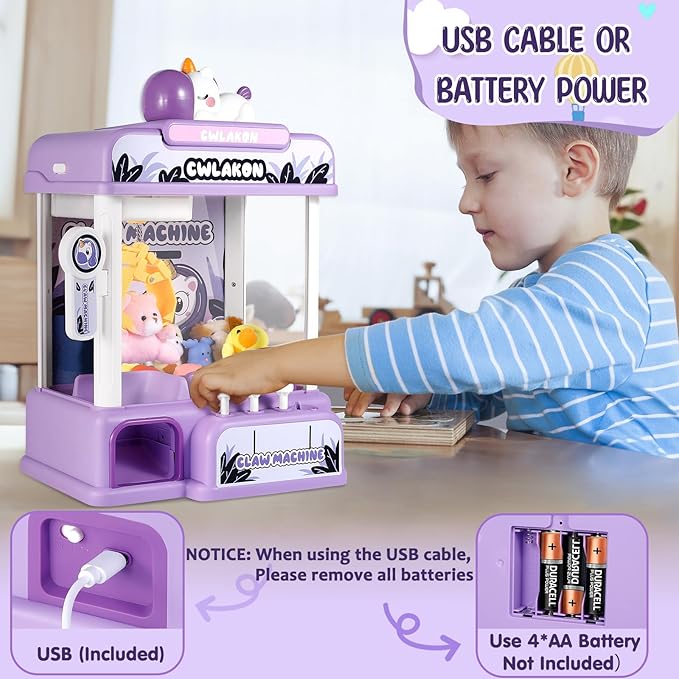 CWLAKON Claw Machine for Kids, Mini Vending Machine Unicorns Toys with Sound for Girls Age 3+, Candy Grabber Prize Dispenser Machine Arcade Games with Mini Plush Toys, Christmas Birthday Gifts