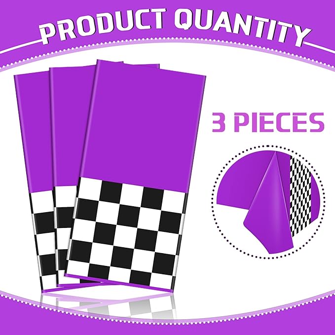Irenare Car Birthday Party Supplies Racing Decorations 50s Party Tablecloth Racetrack Table Runner Table Covers for Kids Boy Car Theme Birthday Decor, 54 x 108 Inch(Purple,3 Sheets)