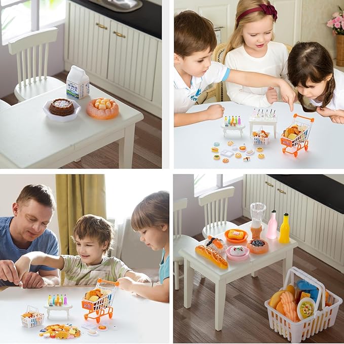 200Pcs Dollhouse Miniature Food Drinks Bottle Cooking Toys Kitchen Accessories Mini Play Fake Resin Pretend Game Party Tableware Bread Cake Ice Cream 1/12 Doll House Landscape