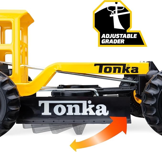 Tonka Steel Classics Road Grader - Made with Steel & Sturdy Plastic, Yellow Toy Construction Truck, Boys and Girls, Kids, Toddlers, Ages 3+