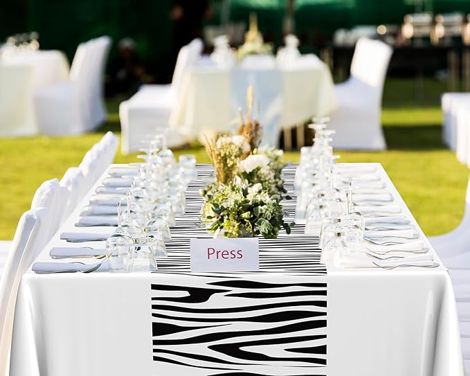 Buryeah 3 Pcs Zebra Tablecloth Zebra Print Plastic Table Cloth Disposable Tablecloth Animal Safari Table Cover 54 x 108'' for Baby Shower Wedding Birthday Party Decorations Supplies (White)