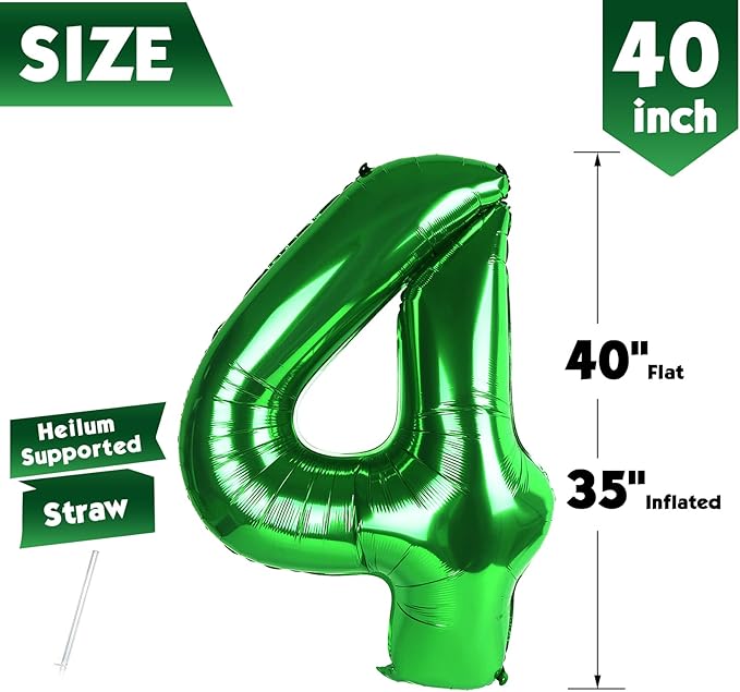 40 Inch Dark Green Number 4 Balloon, Giant 4 Number Balloons for 4th Birthday Decorations, Party Supplies for Baby Boy Girl, Dark Green Party Decor