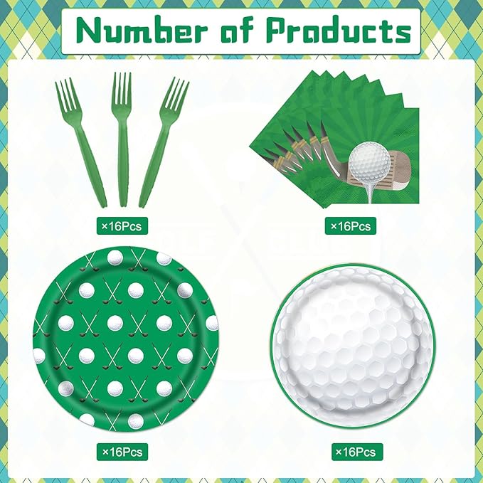 Rakuto Golf Party Plates Napkins Forks, 64PCS Golf Party Tableware Set Supplies for Men, Sport Theme Disposable Plates Decorations Supplies