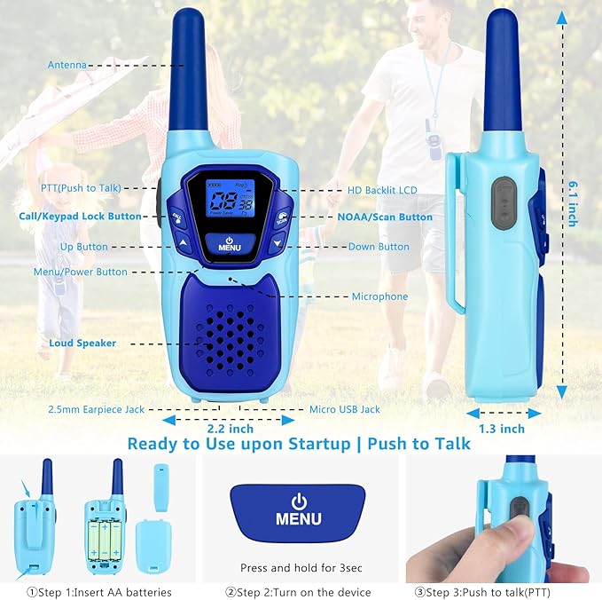 Kids Walkie Talkies 2 Pack NOAA Walkie-Talkies for Adults Rechargeable Long Range 2 Way Radios for Family Camping Hiking Skiing Cruise Ship, Toys for 3-12+ Year Old Girls Boys Toddlers
