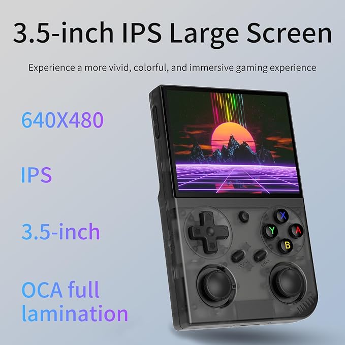 G350 Retro Handheld Game Console , Preload 4371 Games 3.5 Inch IPS Screen 3200 mAh Battery Linux System Portable Video Games Console Support Controller and Earphone (Transparent Black)