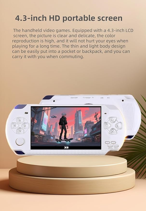 4.3-Inch Retro Handheld Game Console - with Classic Games, Portable Video Game Player with TV Connection, Supports MP4/MP3/eBook Playback, Rechargeable Battery & TF Card Expansion (White)