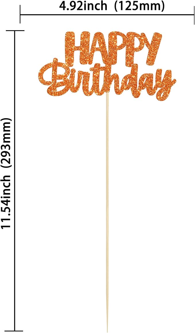Gyufise 12Pcs Happy Birthday Centerpieces Sticks Double Sided Glitter Birthday Party Decorations Anniversary Table Flower Centerpiece for Celebrating Party Supplies Orange