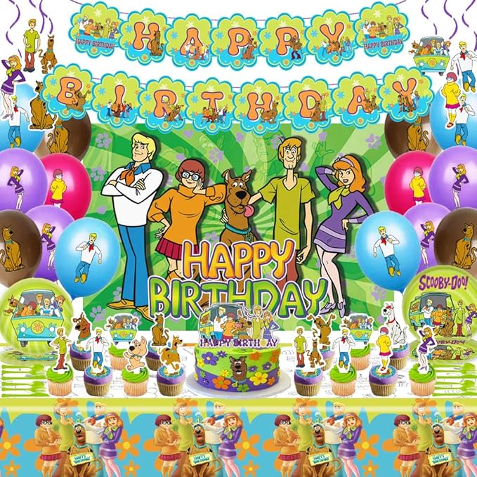 Dog Birthday Party Decorations Supplies, Including Birthday Banner, Tablecloth, Backdrop, Hanging Swirls, Balloons, Cake Toppers, Plates, Forks, Spoons for Dog Party Supplies