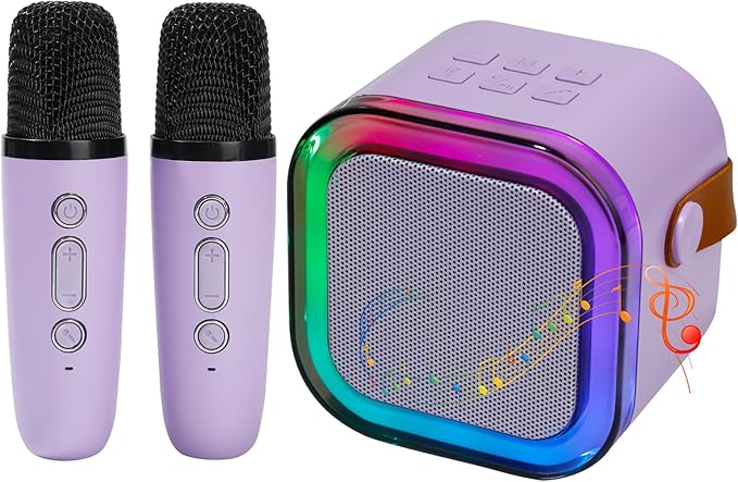 Mini Karaoke Machine for Kids, Portable Karaoke Speaker with 2 Wireless Microphones,Voice Effects,LED Lights, Singing Machine for Girl, Ages 3,4,5,6,7,8,9,10,11,12+ Years Old Birthday Gift(Purple)